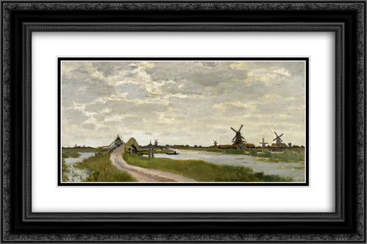 Windmills at Haaldersbroek, Zaandam 24x16 Black Ornate Wood Framed Art Print Poster with Double Matting by Monet, Claude
