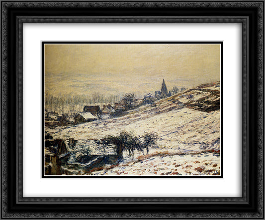 Winter at Giverny 24x20 Black Ornate Wood Framed Art Print Poster with Double Matting by Monet, Claude
