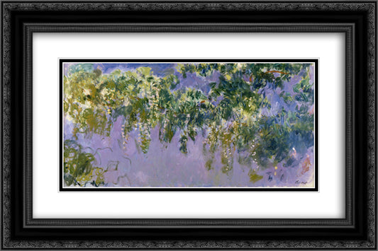 Wisteria 24x16 Black Ornate Wood Framed Art Print Poster with Double Matting by Monet, Claude