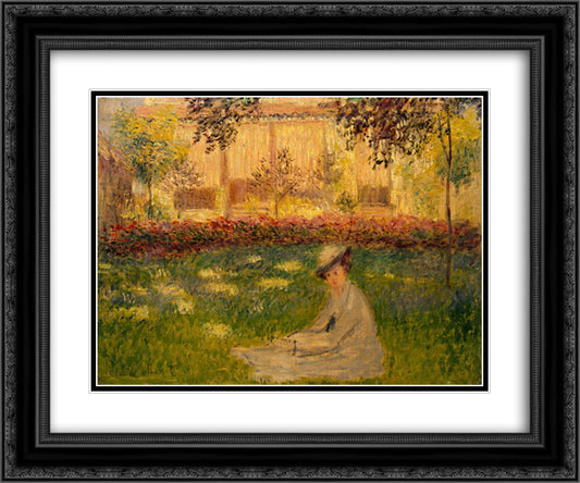 Woman in a Garden 24x20 Black Ornate Wood Framed Art Print Poster with Double Matting by Monet, Claude