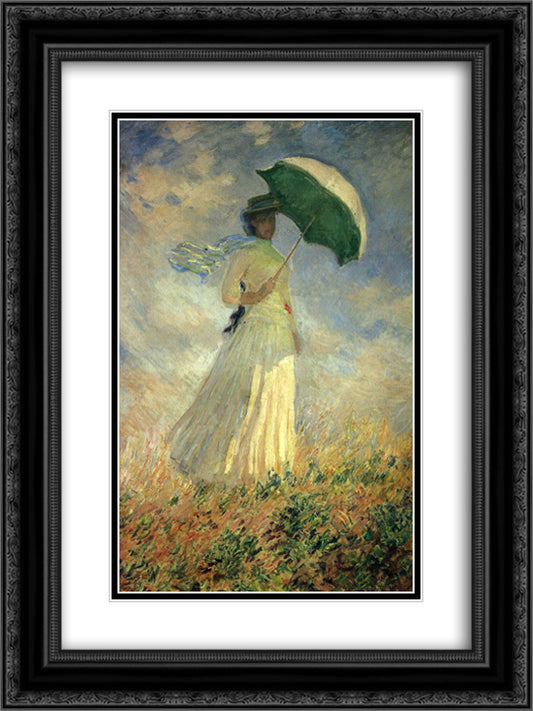 Woman with a Parasol, Facing Right (also known as Study of a Figure Outdoors (Facing Right)) 18x24 Black Ornate Wood Framed Art Print Poster with Double Matting by Monet, Claude