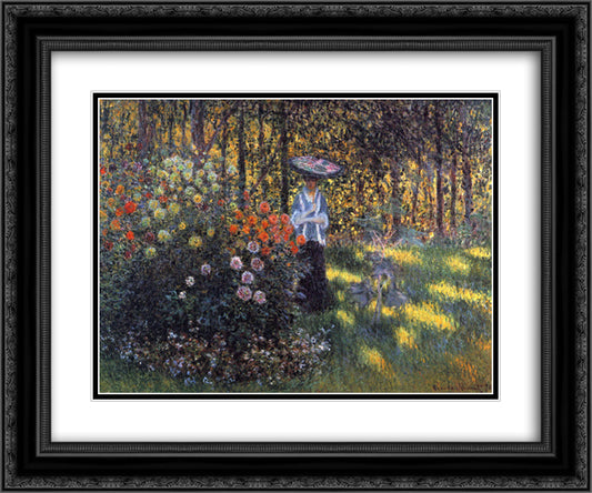 Woman with a Parasol in the Garden in Argenteuil 24x20 Black Ornate Wood Framed Art Print Poster with Double Matting by Monet, Claude