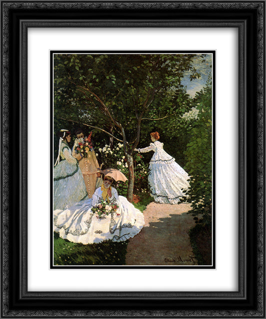 Women in the garden 20x24 Black Ornate Wood Framed Art Print Poster with Double Matting by Monet, Claude