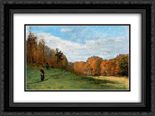 Woodbearers in Fontainebleau Forest 24x18 Black Ornate Wood Framed Art Print Poster with Double Matting by Monet, Claude