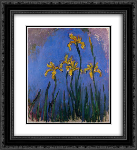 Yellow Irises 20x22 Black Ornate Wood Framed Art Print Poster with Double Matting by Monet, Claude