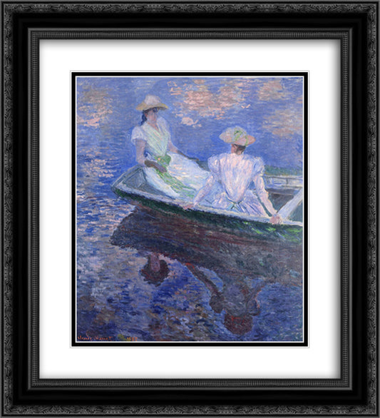 Young Girls in a Row Boat 20x22 Black Ornate Wood Framed Art Print Poster with Double Matting by Monet, Claude