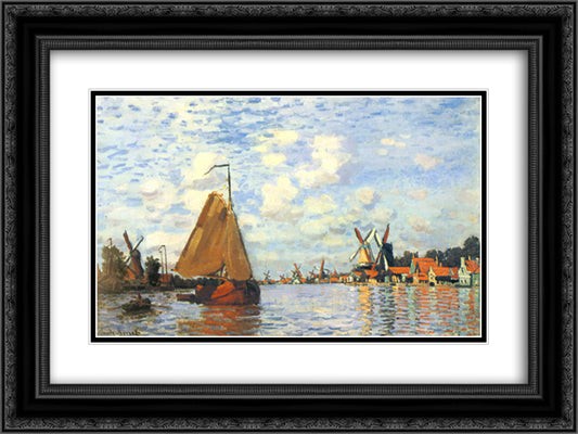 Zaan at Zaandam 24x18 Black Ornate Wood Framed Art Print Poster with Double Matting by Monet, Claude