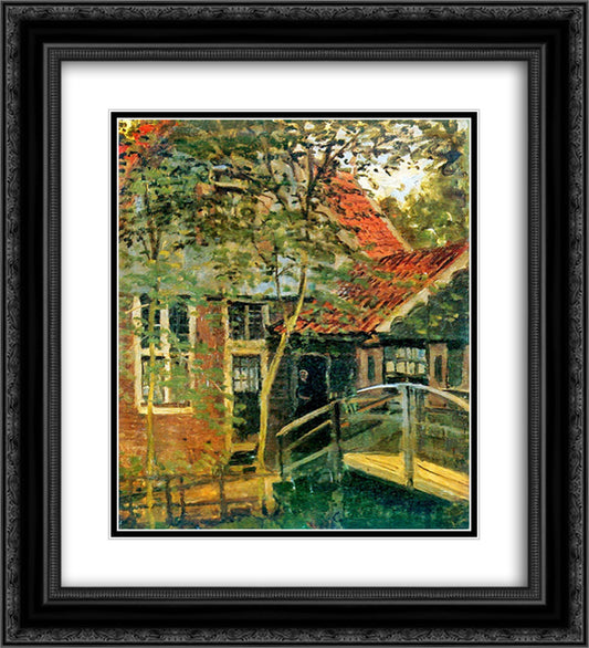 Zaandam, Little Bridge 20x22 Black Ornate Wood Framed Art Print Poster with Double Matting by Monet, Claude