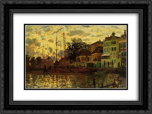 Zaandam, The Dike, Evening 24x18 Black Ornate Wood Framed Art Print Poster with Double Matting by Monet, Claude
