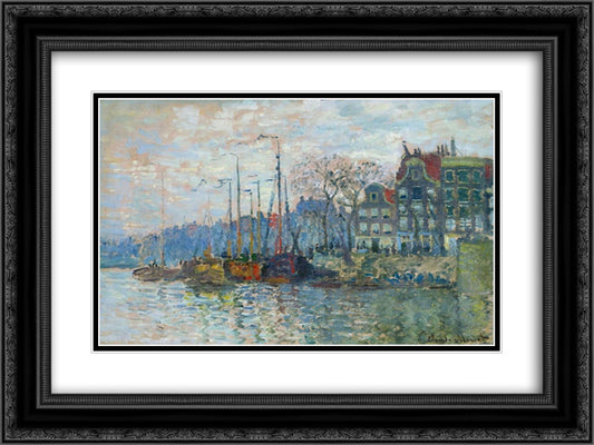 Zaandam, The Dike 24x18 Black Ornate Wood Framed Art Print Poster with Double Matting by Monet, Claude