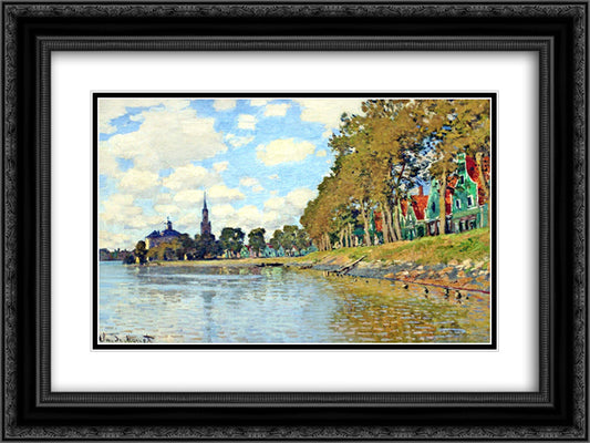 Zaandam 24x18 Black Ornate Wood Framed Art Print Poster with Double Matting by Monet, Claude