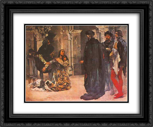 Assass­nio de Dona Ines de Castro 24x20 Black Ornate Wood Framed Art Print Poster with Double Matting by Bordalo Pinheiro, Columbano