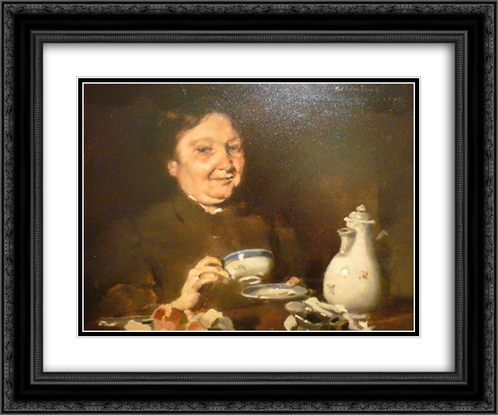 Five o'clock Tea 24x20 Black Ornate Wood Framed Art Print Poster with Double Matting by Bordalo Pinheiro, Columbano