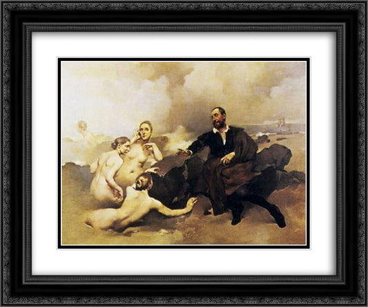 O Grupo do Leo 24x20 Black Ornate Wood Framed Art Print Poster with Double Matting by Bordalo Pinheiro, Columbano