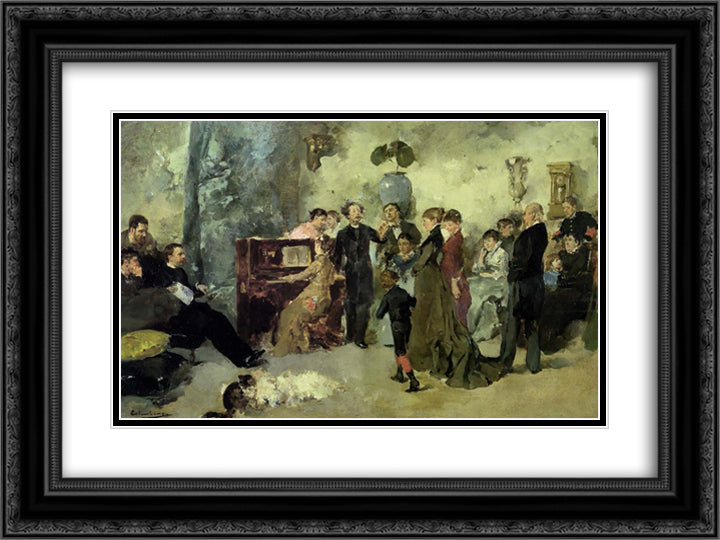 O Sero 24x18 Black Ornate Wood Framed Art Print Poster with Double Matting by Bordalo Pinheiro, Columbano
