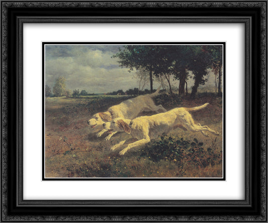 Running dogs 24x20 Black Ornate Wood Framed Art Print Poster with Double Matting by Troyon, Constant