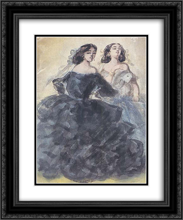 Demi-mondaines 20x24 Black Ornate Wood Framed Art Print Poster with Double Matting by Guys, Constantin