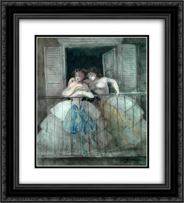 Girls on the Balcony 20x22 Black Ornate Wood Framed Art Print Poster with Double Matting by Guys, Constantin