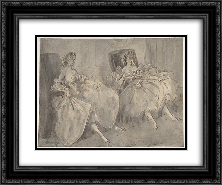 Two Seated Women 24x20 Black Ornate Wood Framed Art Print Poster with Double Matting by Guys, Constantin
