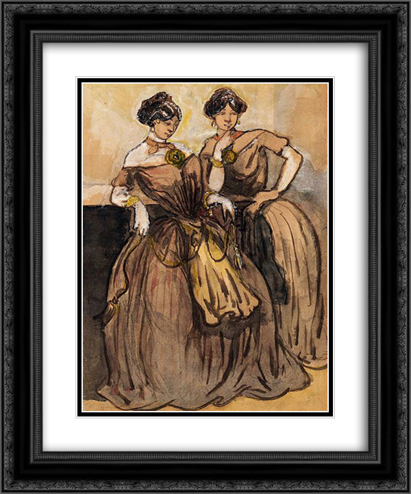 Two Women 20x24 Black Ornate Wood Framed Art Print Poster with Double Matting by Guys, Constantin