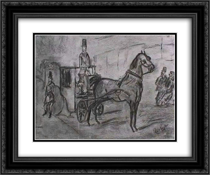 Voiture 24x20 Black Ornate Wood Framed Art Print Poster with Double Matting by Guys, Constantin