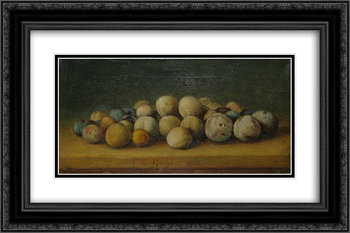Plums at the Edge of the Table 24x16 Black Ornate Wood Framed Art Print Poster with Double Matting by Stahi, Constantin
