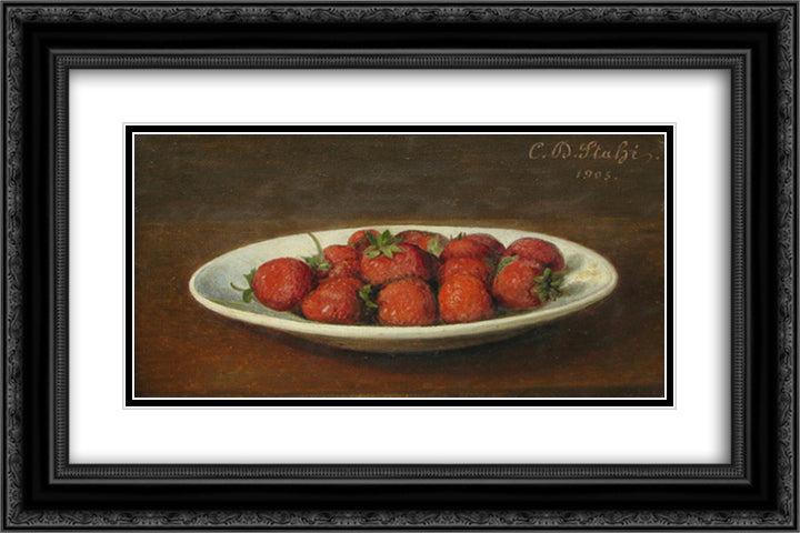 Still Life With Strawberries 24x16 Black Ornate Wood Framed Art Print Poster with Double Matting by Stahi, Constantin