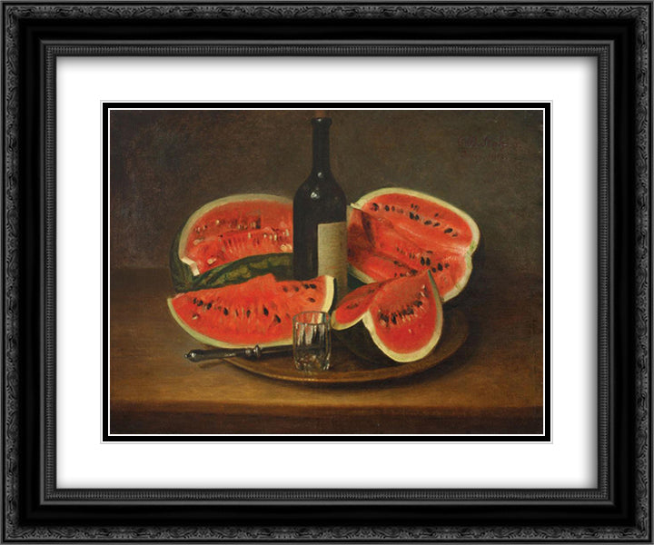 Still Life With Watermelons 24x20 Black Ornate Wood Framed Art Print Poster with Double Matting by Stahi, Constantin