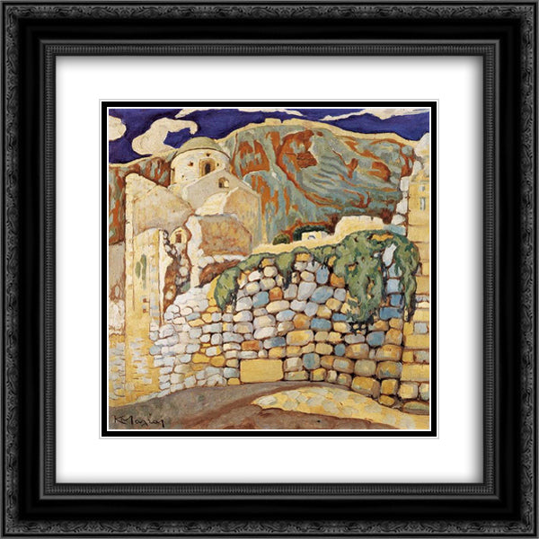 Castle at Monemvasia 20x20 Black Ornate Wood Framed Art Print Poster with Double Matting by Maleas, Constantine