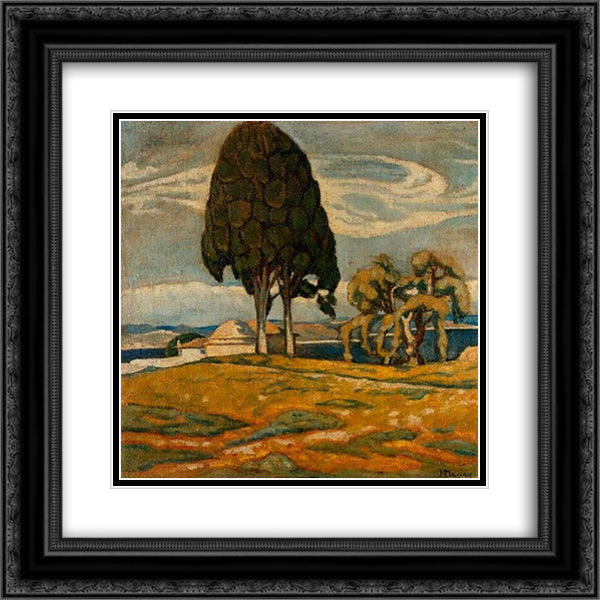 Church with trees 20x20 Black Ornate Wood Framed Art Print Poster with Double Matting by Maleas, Constantine