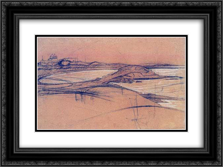 Landscape (sketch) 24x18 Black Ornate Wood Framed Art Print Poster with Double Matting by Maleas, Constantine