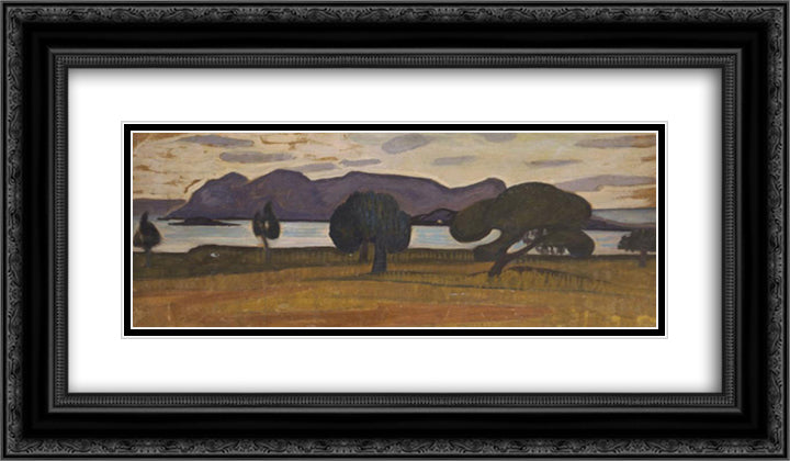 Methana 24x14 Black Ornate Wood Framed Art Print Poster with Double Matting by Maleas, Constantine