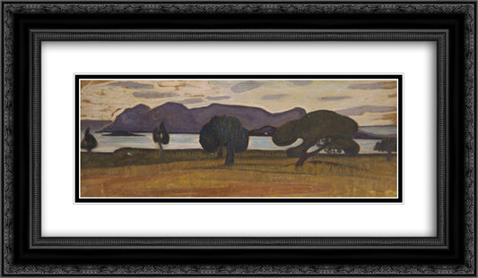 Methana 24x14 Black Ornate Wood Framed Art Print Poster with Double Matting by Maleas, Constantine