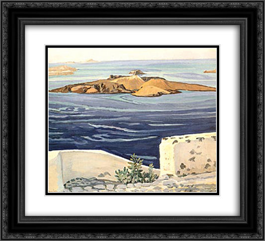 Santorini 22x20 Black Ornate Wood Framed Art Print Poster with Double Matting by Maleas, Constantine