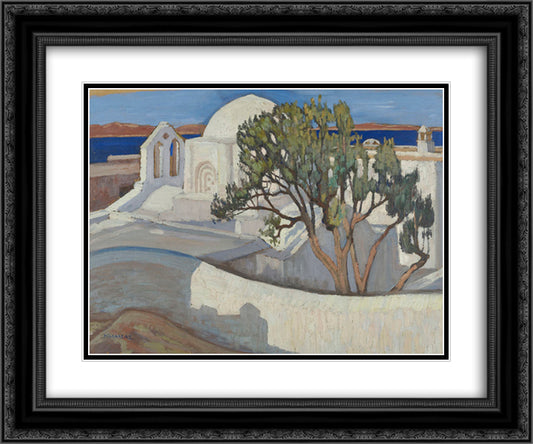 The Church of the Pantanassa, Naxos 24x20 Black Ornate Wood Framed Art Print Poster with Double Matting by Maleas, Constantine