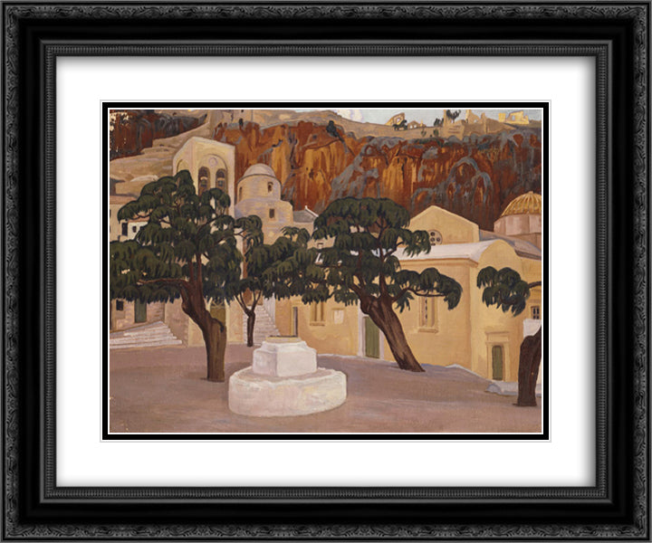 Walls of Monemvasia 24x20 Black Ornate Wood Framed Art Print Poster with Double Matting by Maleas, Constantine