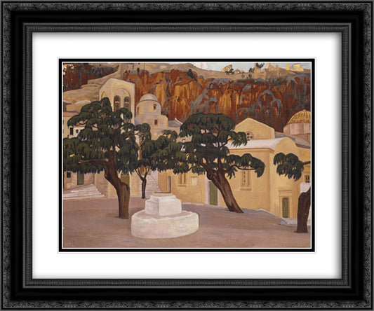 Walls of Monemvasia 24x20 Black Ornate Wood Framed Art Print Poster with Double Matting by Maleas, Constantine