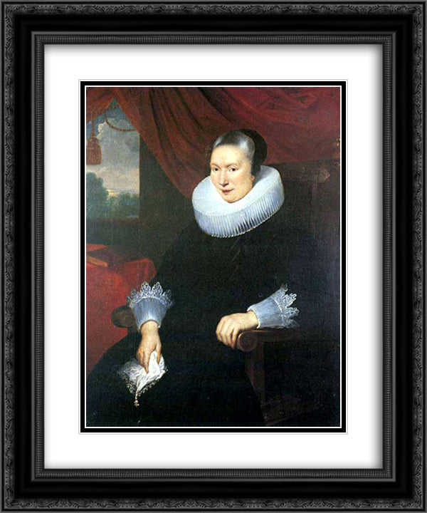 Portrait of a lady 20x24 Black Ornate Wood Framed Art Print Poster with Double Matting by Vos, Cornelis de