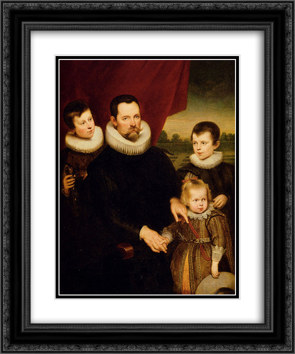 Portrait of a Nobleman and Three Children 20x24 Black Ornate Wood Framed Art Print Poster with Double Matting by Vos, Cornelis de