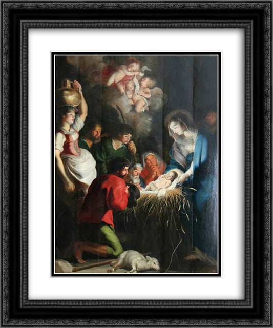 The Birth of Jesus 20x24 Black Ornate Wood Framed Art Print Poster with Double Matting by Vos, Cornelis de