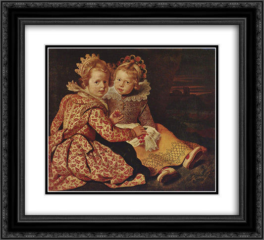 Two daughters of the painter 22x20 Black Ornate Wood Framed Art Print Poster with Double Matting by Vos, Cornelis de