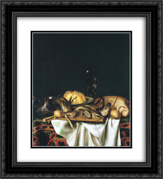 Nature morte aux poissons 20x22 Black Ornate Wood Framed Art Print Poster with Double Matting by Gysbrechts, Cornelis Norbertus