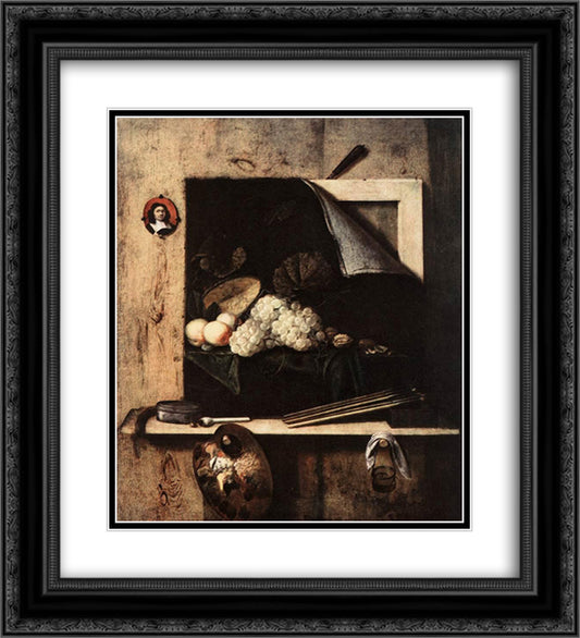 Still-Life with Self-Portrait 20x22 Black Ornate Wood Framed Art Print Poster with Double Matting by Gysbrechts, Cornelis Norbertus