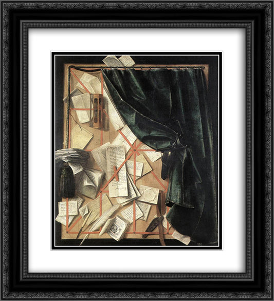 Trompe l'oeil 20x22 Black Ornate Wood Framed Art Print Poster with Double Matting by Gysbrechts, Cornelis Norbertus