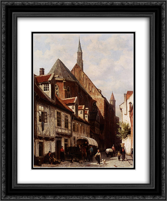 A Busy Street In Bremen With The Saint Johann Church In The Background 20x24 Black Ornate Wood Framed Art Print Poster with Double Matting by Springer, Cornelis