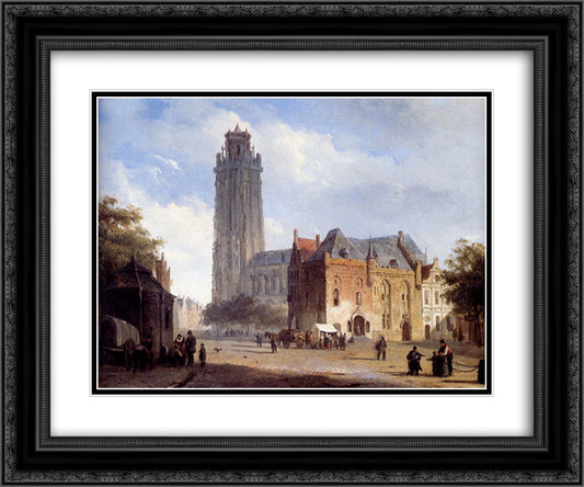 A Cathedral On A Townsquare In Summer 24x20 Black Ornate Wood Framed Art Print Poster with Double Matting by Springer, Cornelis