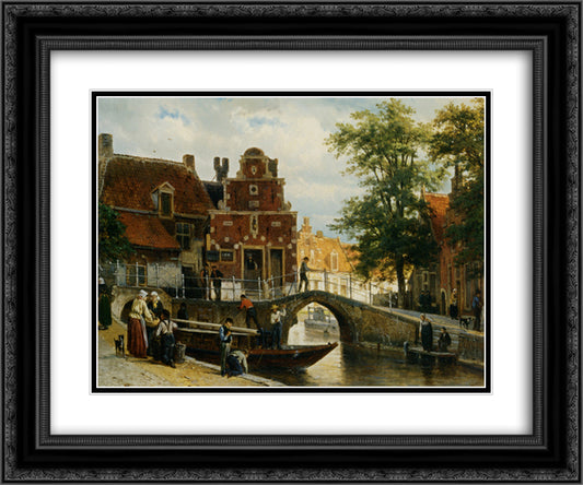 A View of Franeker with the Zakkendragershuisje 24x20 Black Ornate Wood Framed Art Print Poster with Double Matting by Springer, Cornelis