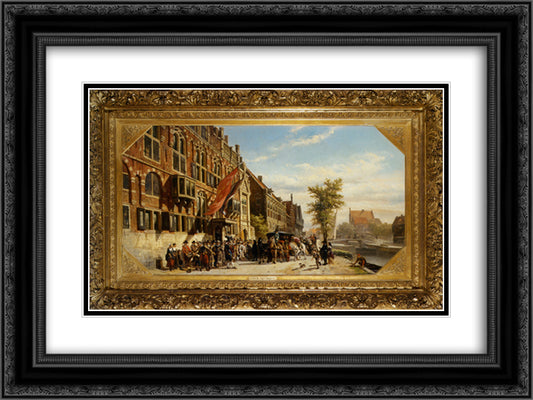 A visit of Bayliff Ten Frootenhuys to the Guild of Archers 24x18 Black Ornate Wood Framed Art Print Poster with Double Matting by Springer, Cornelis