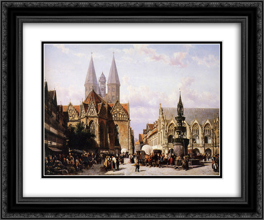 Altstadtmarkt in Brunswijk 24x20 Black Ornate Wood Framed Art Print Poster with Double Matting by Springer, Cornelis