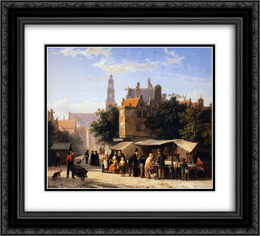 Bookstall on the Noordermarket 22x20 Black Ornate Wood Framed Art Print Poster with Double Matting by Springer, Cornelis